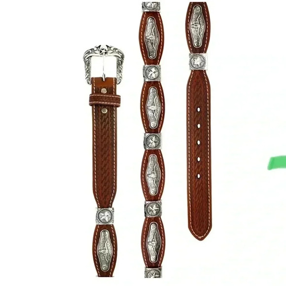 Tooled Scalloped Concho Western Leather‎ Belt - Chestnut 32” main image 10